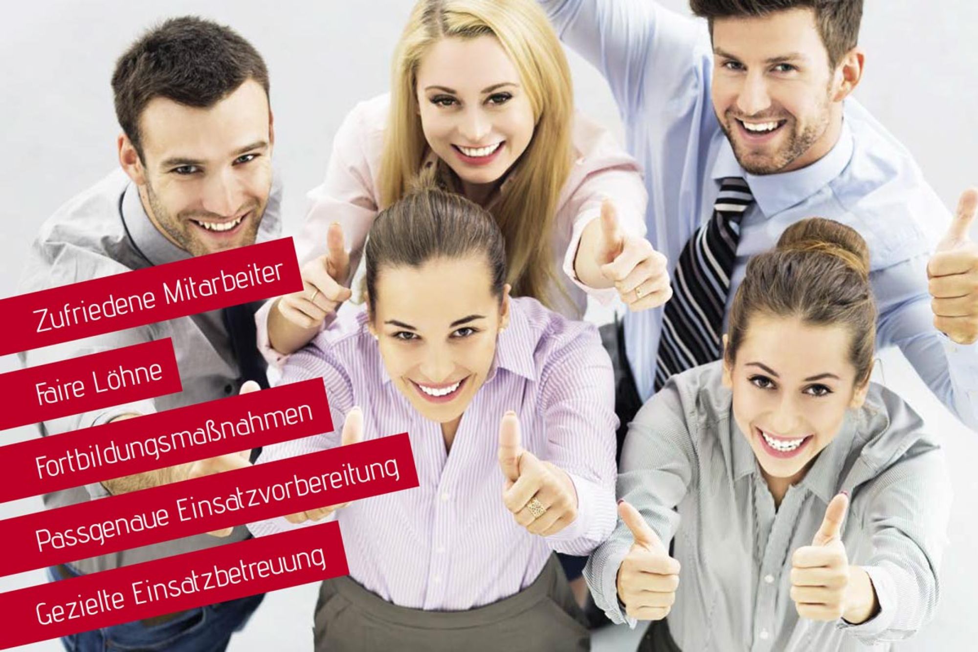 Was zeichnet uns aus? Männer und Frauen die Daumen hoch machen